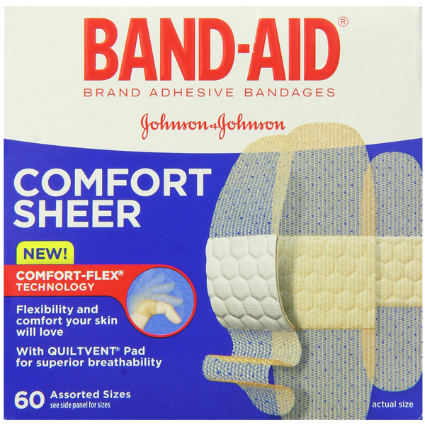 Band-Aid Brand Adhesive Bandages Sheer Strips Assorted 60 Count